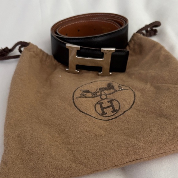 Hermes 32mm size 75 Black Leather Belt w/Silver Buckle w/dust bag!